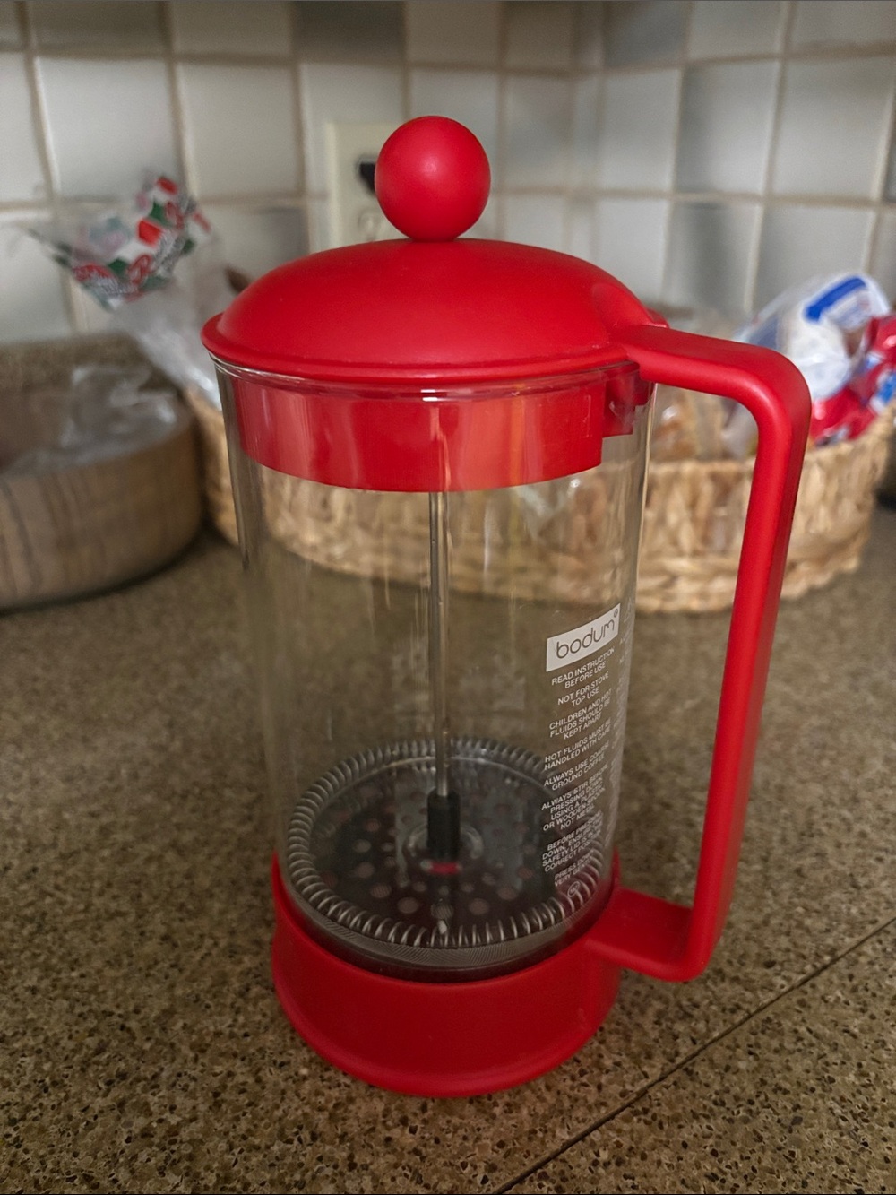 Bodum 4-cup Glass French Press with Red Handle and Lid